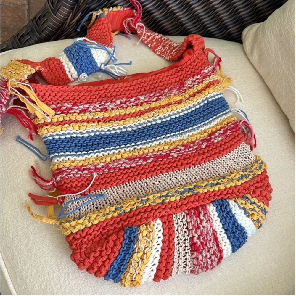 FREE PEOPLE Northbound Hobo Crochet Bag Cotton Stripe Multicolor Crossbody - Picture 8 of 16